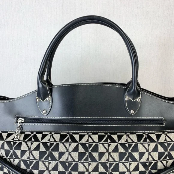 Maxx New‎ York Black Faux Leather and Geometric Print Fabric Travel/Tote Bag - Picture 3 of 13